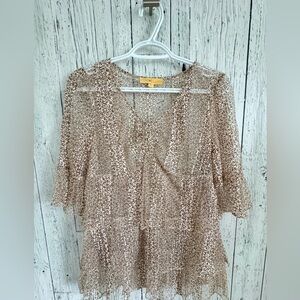 Pretty Sheer Mesh Ditzy Floral Print Top, EUC, Sz L